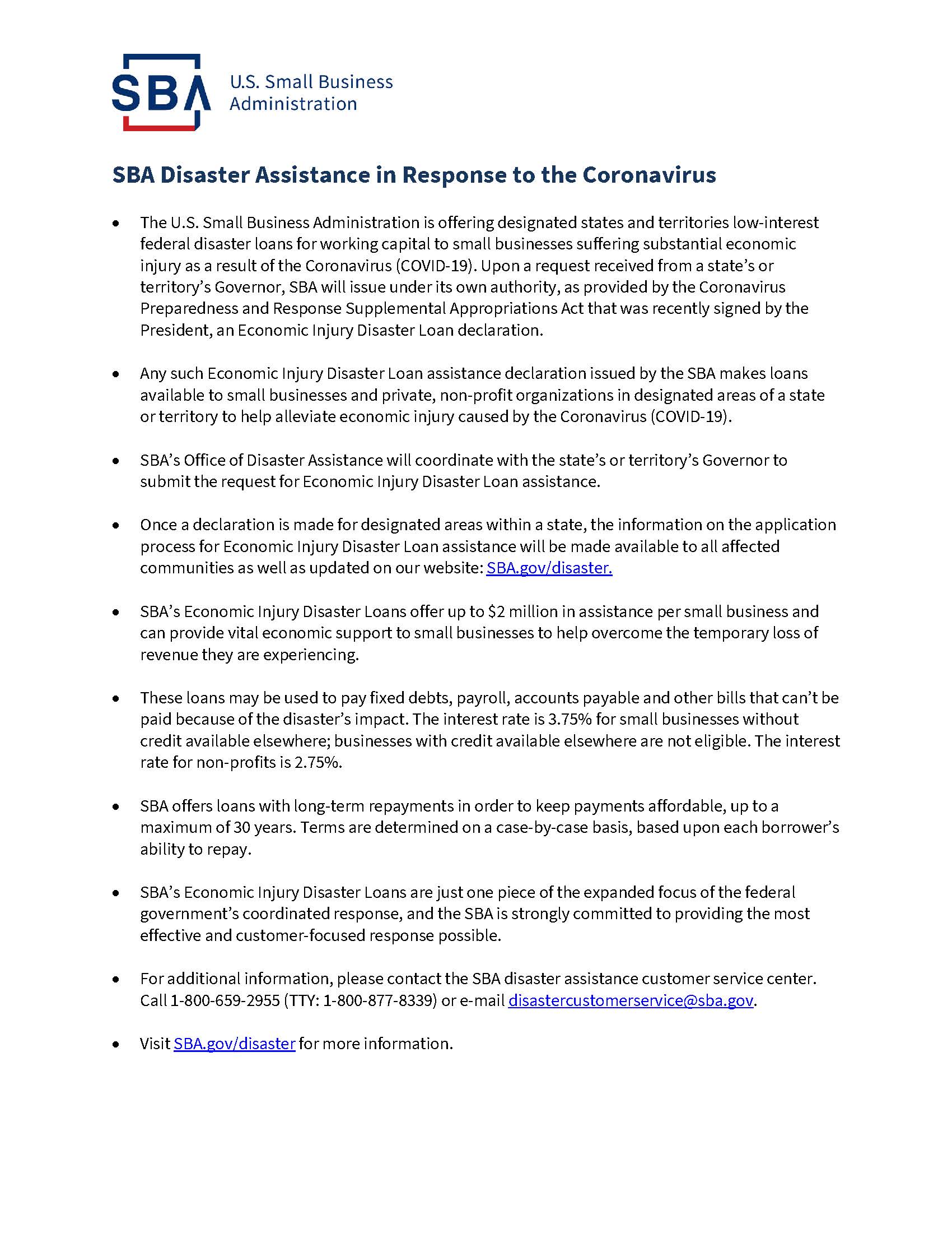 Handout Sba Disaster Assistance Resources For Businesses